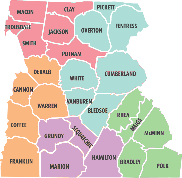Map of Cumberland TN Counties